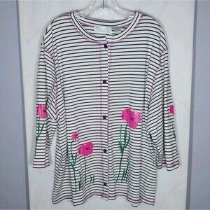 Extra Shenanigans Tunic Top Sz 3X Floral Stripes Grandmacore Cottagecore Vintage